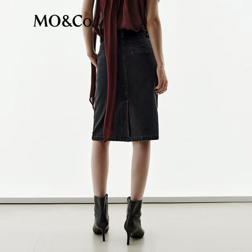 MO/Co.[NOIR Series] Skirt 2025 autumn new product hot diamond elastic cotton straight MBE3SKT015 denim black M