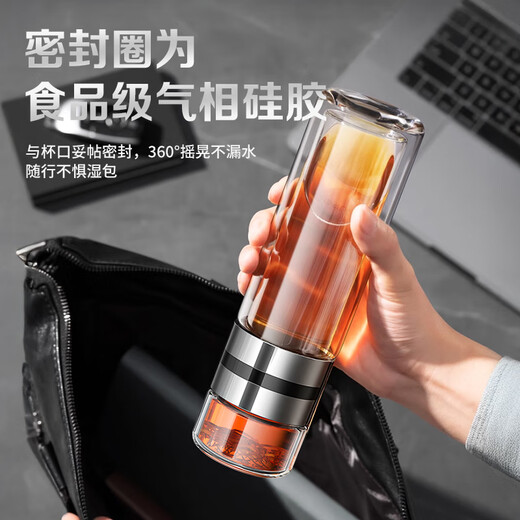 LINGCHEN tea and water separated tea cup, special high-end portable business double-layer glass cup for men to make tea, high temperature resistant tea cup