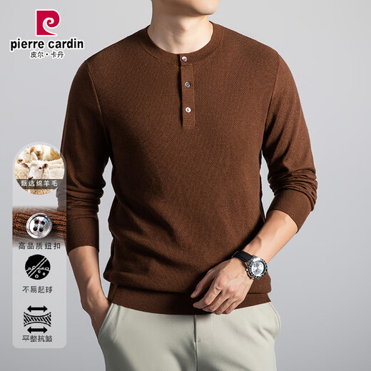 Pierre Cardin cardigan men's autumn and winter business henley collar sweater sweater casual all-match warm bottoming shirt men's black XL recommended 135-150Jin Jin equals 0.5 kg