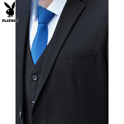 Playboy Plus Size Suit Men's Suit Plus Fat Plus Slim Fit Suit Jacket Business Formal Wear Professional Wedding Dress Black Jacket + Pants + Vest + Shirt 7XL 210/(245-260Jin Jin is equal to 0.5 kg)