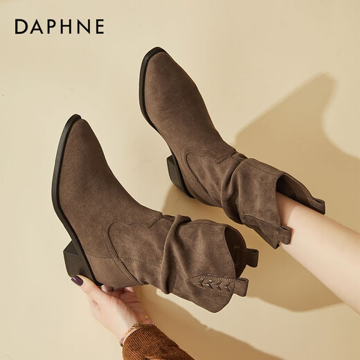 Daphne (Daphne) Retro -Pfahlstiefel für Frauen 2025 Herbst neue Frauenstiefel Casual Short Stiefel Western Denim Stiefel Khaki Single -Layer -Absatzhöhe 5cm 38 (240 mm)