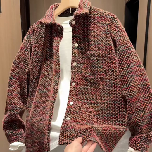 Kuraishi Kazuki small fragrant lapel woven plaid jacket men's autumn and winter Korean style loose casual tuxedo shirt jacket trendy men red XL 150-170Jin Jin is equal to 0.5 kg