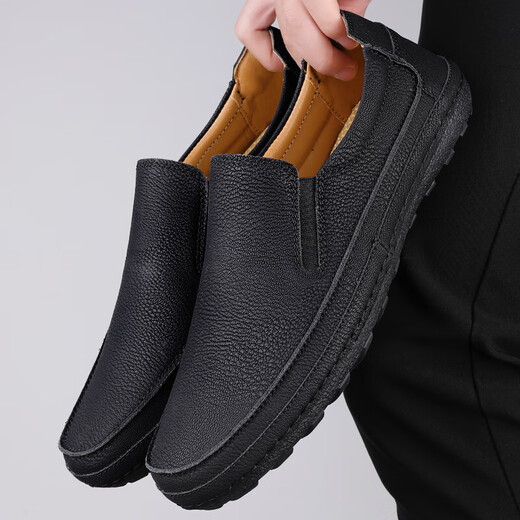 Summer soft sole breathable casual shoes for men's shoes cowhide leather shoes genuine leather breathable versatile soft leather middle-aged and elderly daddy shoes black 9910mt 43 (265mm)