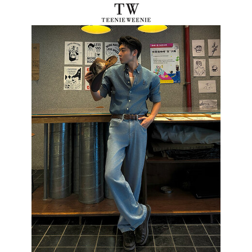 Teenie Weenie小熊男女同款休闲衬衫2025春季新款时尚水洗牛仔衬衣 蓝色 M