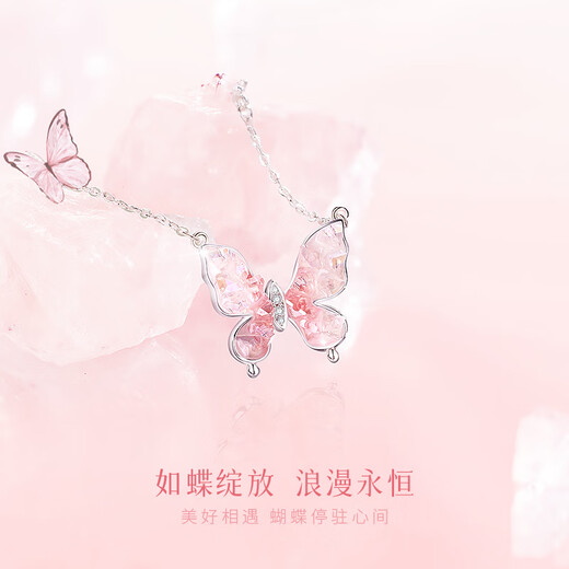GLTEN Pink Crystal Butterfly Silver Necklace for Women 2025 New Pendant Birthday Gift for Women Light Luxury Niche Gift for Girlfriend and Wife