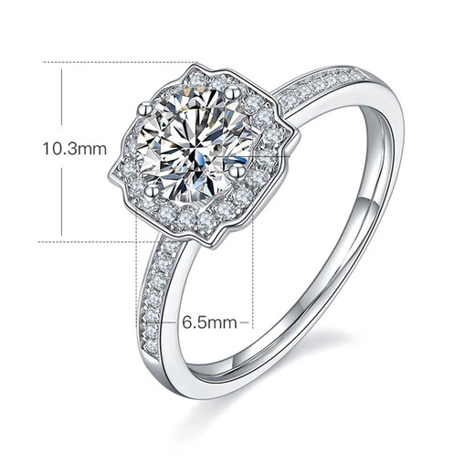AVHE platinum diamond ring, artificially cultivated diamond 1 carat round diamond surrounded by square brute engagement platinum 1 carat Valentine's Day 18K gold diamond ring - 1 carat D color VVS main diamond