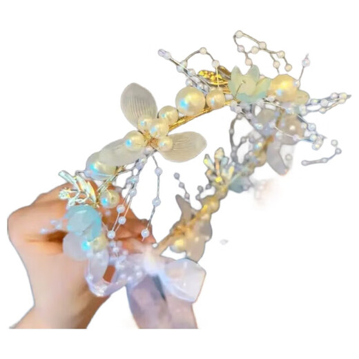 Bride Princess Crown Tiara Girls Garland Crown Headband Girls Birthday Pearl Headband Flower Girl Dress Hair Accessories 02 Pearl Blue Garland