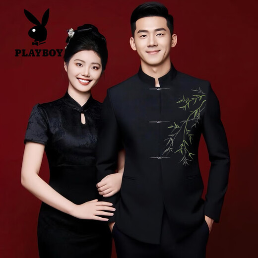 Playboy (PLAYBOY) New Chinese style national style suit suit for young adult ceremony groom style engagement stand collar tunic suit thin men's new Chinese style jacket high quality upgraded style M (recommended weight 100-120 Jin Jin equals 0.5 kg)