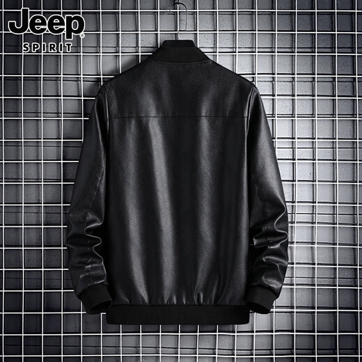 JEEP SPIRIT Jeep Leather Jacket Men's 2025 Spring and Autumn Motorcycle Men's Baseball Uniform Leather Jacket Jacket Spring and Autumn Men 2102 Black XL Recommended 120-140Jin Jin is equal to 0.5 kg