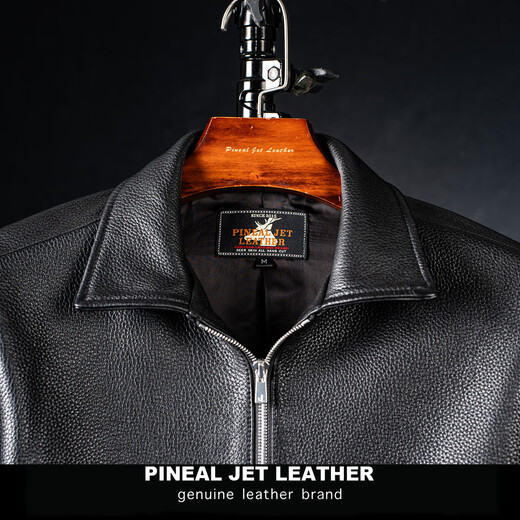 PJL2025 new men's casual slim fit versatile lapel straight zipper genuine deerskin leather jacket black M (130Jin Jin is equal to less than 0.5kg)