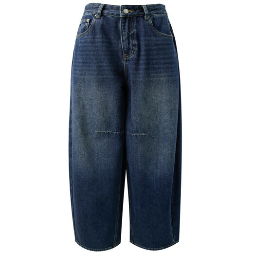 Sancai 2025 winter new one-piece velvet brushed waist jeans casual loose sickle pants trousers M