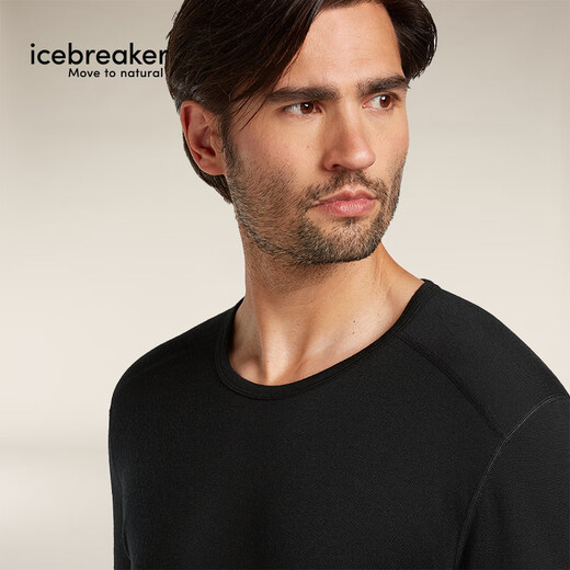 Icebreaker Shan Yichun's same style 100% Merino wool men's and women's 200Oasis outdoor mountaineering and running functional underwear pure black-top-boys M
