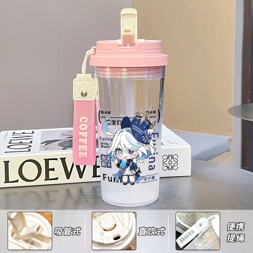 Der Wasserbecher von Xianggeng Bird Genshin Impact Naxida Girls, die hochwertige Sportstudenten mit großer Kapazität, männliche und weibliche Plastik-Anti-Fall-Strohhalm BXAO15941 DADA Sandou Design [500 ml weiß] begleitet