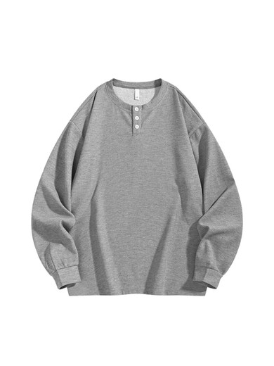 Duken heavyweight waffle sweatshirt men's spring and autumn 2025 high-end American loose Henry collar bottoming shirt long-sleeved light gray soft and skin-friendly/not easy to pilling S (recommended 110Jin Jin equal to less than 0.5 kg)