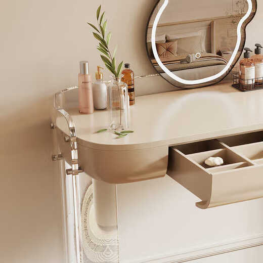 Jinhuang Acrylic Dressing Table Bedroom Modern Simple High-end Cream Style Internet Celebrity Large Round Mirror Small Apartment Makeup Table 1.0 Single Dressing Table Comes with Stool + Internet Celebrity Large Round Mirror Home Installation