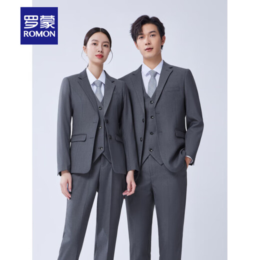 ROMON Gray Suit Suit Men's Business Wear Formal Hotel Unisex 4S Store Work Clothes Bank Suit Vest Navy Women's Suit + Trousers + White Shirt Three-piece Set
