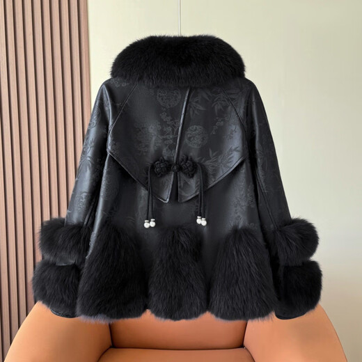 Gu Bing Haining's new fox fur coat for women, young style fur one-piece sheepskin coat, fashionable black M recommendation (85-110Jin Jin equals 0.5kg)