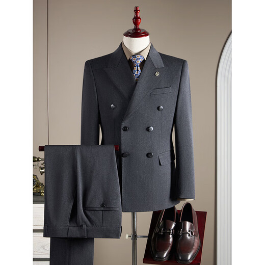 Septwolves Jacket Expert Double Breasted Wool Suit Men's Suit Business Formal High Quality Slim Plus Size Groom Wedding Suit Three Piece Dark Gray Single Piece Suit L (110-125Jin Jin equals 0.5kg)