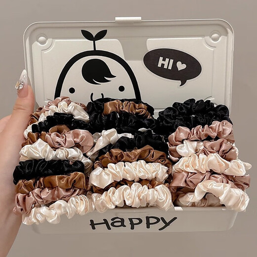 Large intestine hair ring, small intestine hair rope, high elasticity and durability, ball head rubber band, women's hair tie, high-end French leather case, 4 pieces with satin feel, mixed color, high elasticity