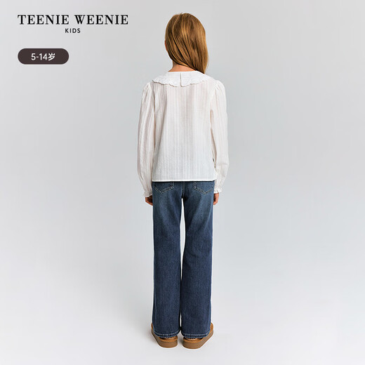 Teenie Weenie Kids Bear children's clothing autumn and winter girls' sweet lace puff sleeve shirt off-white 140 cm