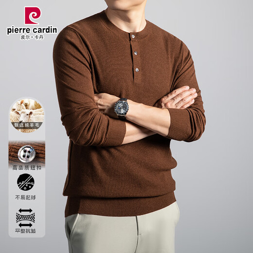 Pierre Cardin cardigan men's autumn and winter business henley collar sweater sweater casual all-match warm bottoming shirt men's black XL recommended 135-150Jin Jin equals 0.5 kg