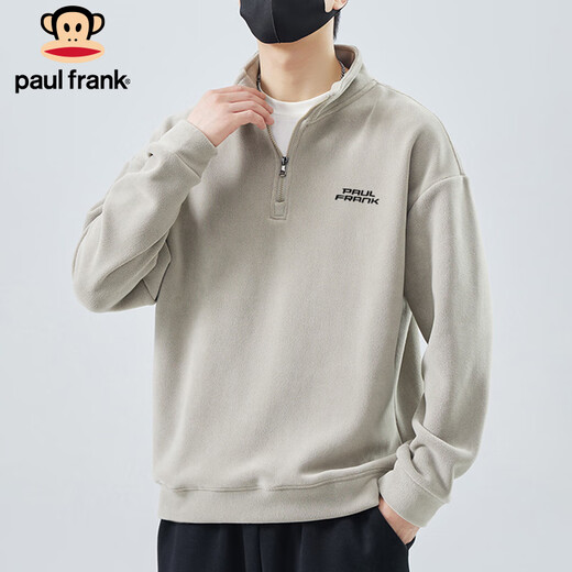 Paul Frank sweatshirt men's Austrian velvet jacket men's spring and autumn loose casual warm thick bottoming shirt bamboo gray XL