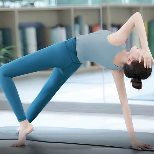 Shuangxiu Yoga Wear Women's Pilates Light Luxury High-End Body Covering Slimming Belt Padded Sleeveless Outerwear Running Fitness Wear Mint Blue Vest S _80-100