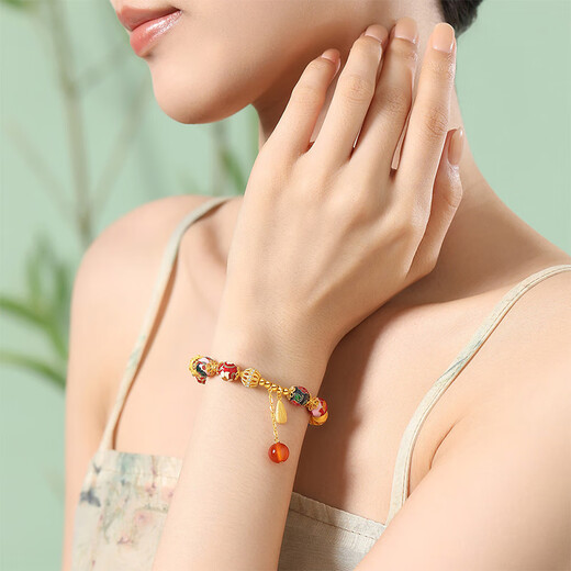 Chow Tai Sang Oriental Garden National Fashion Bracelet Chalcedony Ancient Style Hydrangea Streamer Bracelet New Chinese Style Birthday Gift for Girlfriend