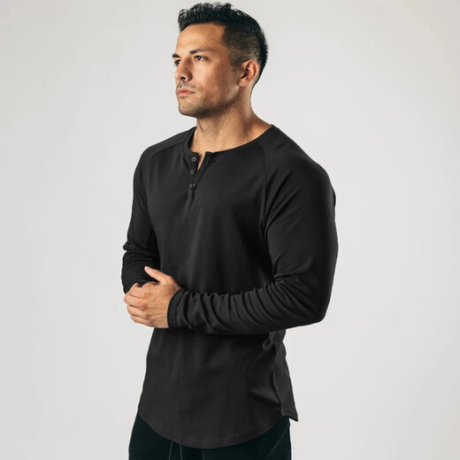 Kuraishi Kazuki trendy brand retro heavyweight long-sleeved T-shirt men's spring and autumn new slim fit versatile casual V-neck solid color bottoming Henry shirt off-white XL