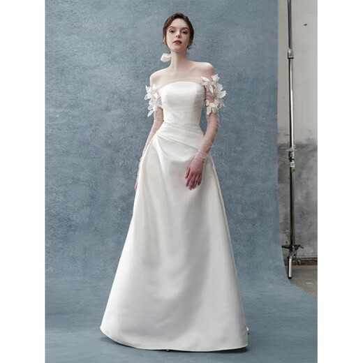 Vestido de boda de una sola línea de primera línea Lism International 2025 Nicho Nicho Satinado Satinado Vestido de vestidos de la mañana afuera de White L