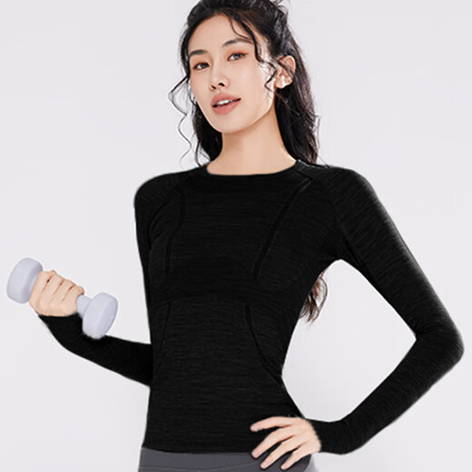 VICTORIATOURIST Sports T-shirt Women's Autumn and Winter Yoga Wear Tops Running Fitness Wear Pilates Training Slim Long Sleeve Bottoming Shirt Black M