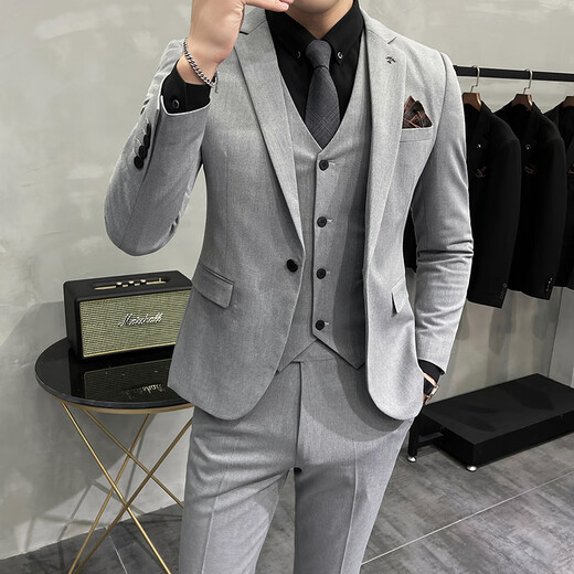 Jason's Groom's Suit Suit Men's Large Size Business Professional Formal Wedding Dress Suit Three-piece Men's Korean Style Slim Khaki (Suit + Vest + Pants) XL