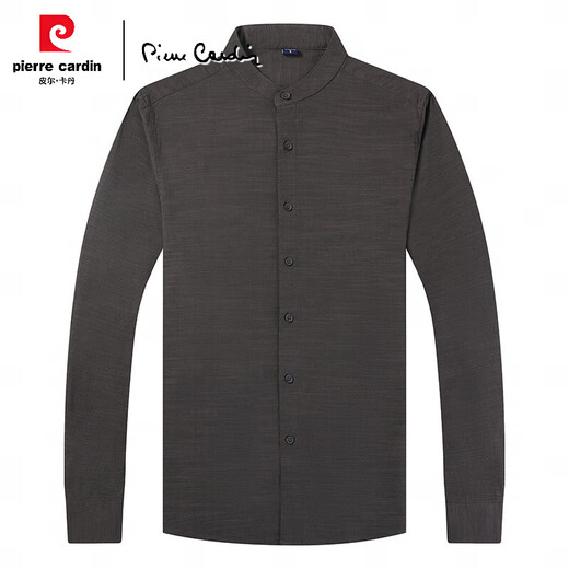 Pierre Cardin stand collar long-sleeved shirt men's spring and autumn new high-end Henry collar business casual solid color no-iron shirt, light gray no-iron anti-wrinkle S 165/80A