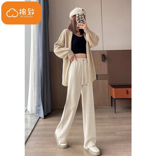 Cotton American High Winist Casual de lata ancha Pantalones de arroz glutinoso para mujeres en primavera y otoño 2025 Nuevos pantalones de chándal de deportes rectos sueltos D011 Negro [Regular alta calidad 25.5] 2XL 125-140Jin [Jin equivale a 0.5 kg]