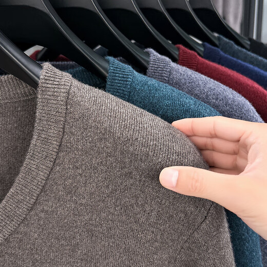 JOW heavyweight 590g 100% sheep wool classic V-neck thickened pure wool sweater men's business casual warm sweater