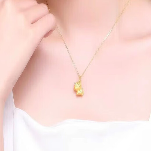 Chow Tai Fook Gold Necklace Women's Hard Gold Fantasy Unicorn Pendant New Zodiac Horse Pendant Pure Gold Necklace National Day Gift