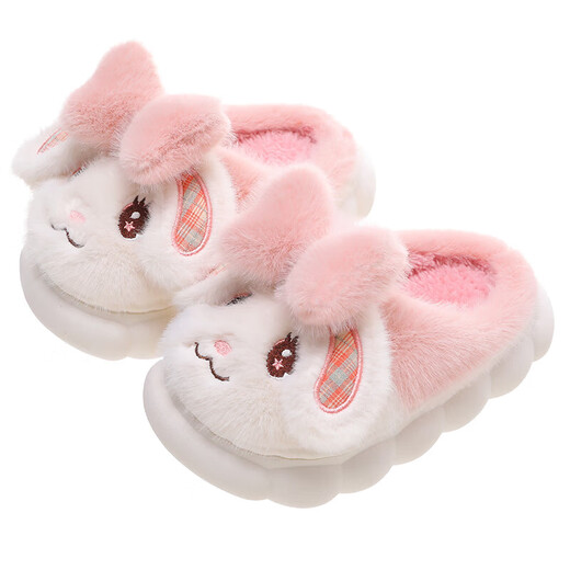 Children's cotton shoes winter 2025 girls and boys rabbit cute soft sole warm home non-slip baby furry shoes with heel - gray 19.5 - 32/33 size inner length 19.5CM