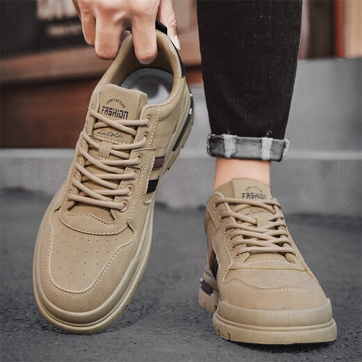 Huilirui workwear men's shoes 2025 new autumn and winter construction site work labor protection work work non-slip wear-resistant casual Martin boots khaki 42