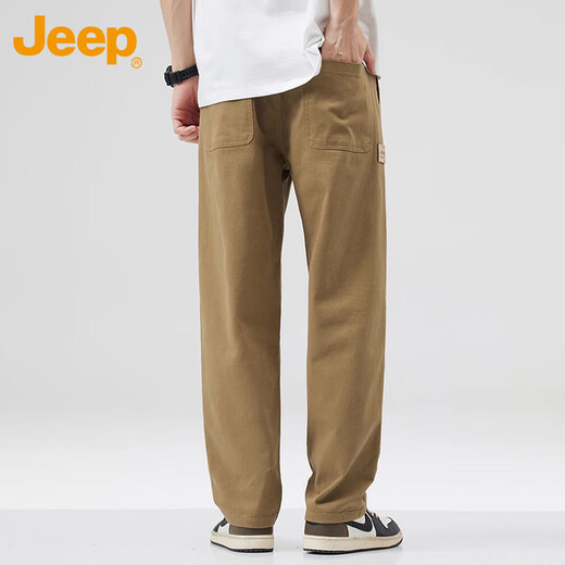 JEEP Casual Pants Men's Autumn and Winter Straight Loose Work Pants Men's Pure Cotton Trendy Men's Pants Khaki XL
