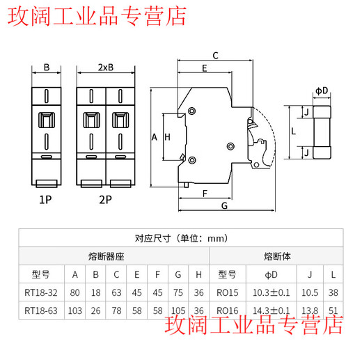 Yue Changsheng fuse base fuse holder RT18-32X63 rail-type with light low-voltage plug-in fuse core People's Electrical Appliances RO15 fuse 4A (10 pieces)