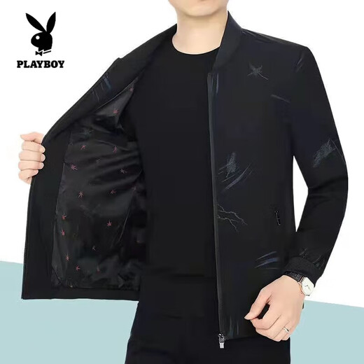 Playboy (PLAYBOY) new middle-aged men's jacket spring and autumn thin jacket high-end trendy casual baseball collar dad wear official flagship thread style pure blue spring and autumn thin + zipper pocket M 170/88A 80-105Jin Jin equals 0.5 kg