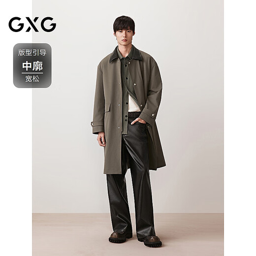 GXG men's crisp custom-dyed worsted classic lapel silhouette long windbreaker brown 185/XXL