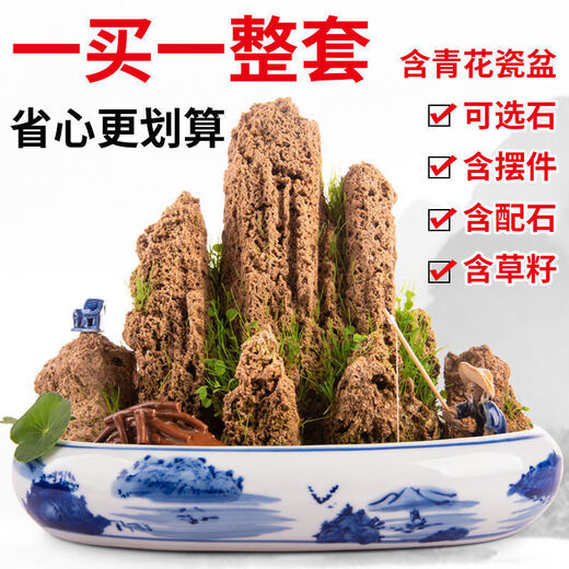 Water-absorbing stone, natural water-absorbing stone, bonsai original stone, water-absorbing stone, rockery stone, running water fountain, fish tank, stone landscaping stone installation. Buy the complete set (stone + basin + ornaments) and get free grass seeds and stones. 10-14cm water-absorbing stone