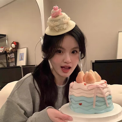 Cute bow cake birthday hat hairpin female photo props hair accessories side duckbill clip small top hat headdress beige birthday small hat hairpin