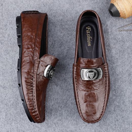 
Yunyouli (yunyouli) live broadcast of crocodile pattern beans shoes lazy driving shoes British casual men's leather shoes imitation leather 15888 black 38