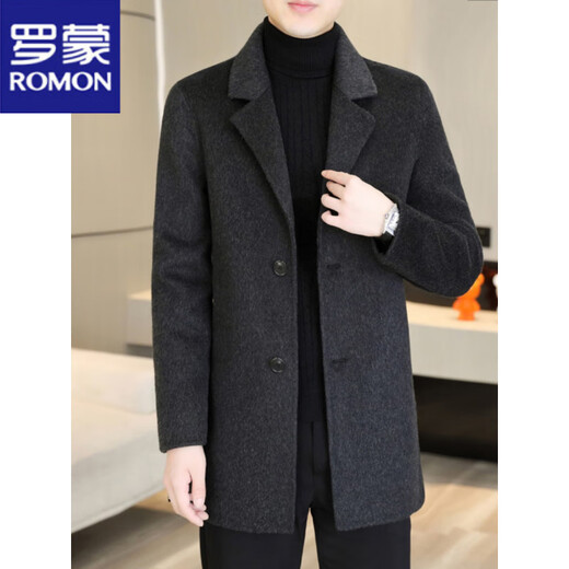 ROMON double-sided woolen coat for men 2025 spring and autumn high-end mid-length woolen windbreaker trendy brand handsome woolen coat 24001 Gray M 170 Recommended 90-110Jin Jin is equal to 0.5 kg