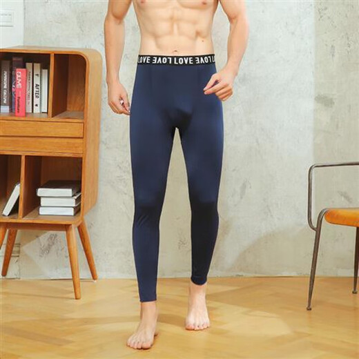 Thin Autumn and Winter Men's Large Size Warm Pants Autumn Pants Slim Fit Young and Middle-aged Students Leggings YSH Milk Silk Single Pants Men - Black - Seamless 2XL