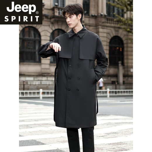 JEEP SPIRIT high-end windbreaker men's medium-length coat 2025 new spring and autumn youth black casual cloak men's coat black M