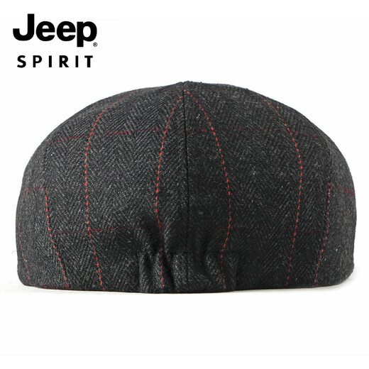 JEEP middle-aged and elderly beret men's British retro woolen peaked cap autumn and winter new octagonal hat casual painter hat black M adjustable 55-60c