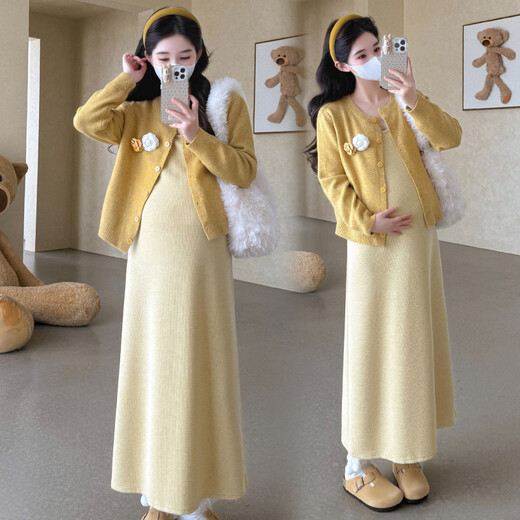 Ran Qiqi Maternity Dress Set Autumn and Winter 2025 New High-end Western Style Sweater Jacket Vest Skirt Knitted Two-piece Set Sweater Jacket + Vest Skirt (Set) L
